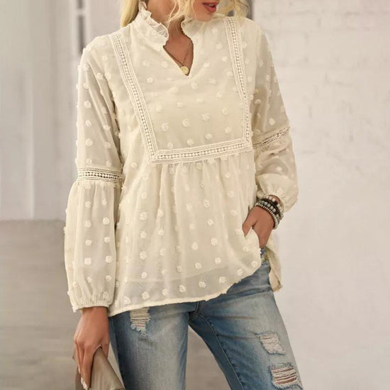 Women’s Long‑Sleeve V‑Neck Business Casual Blouse CJ US