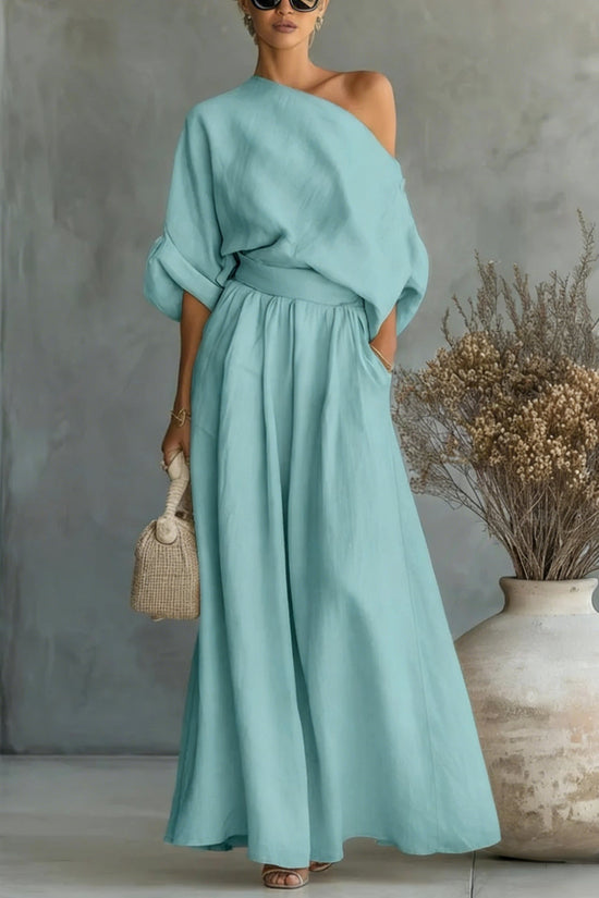 Cropped Off-shoulder Top And Pants Two-piece Set 