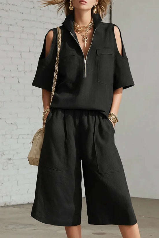 Womens Short-Sleeve Shirt And Shorts Loose Pants Two-Piece Set 