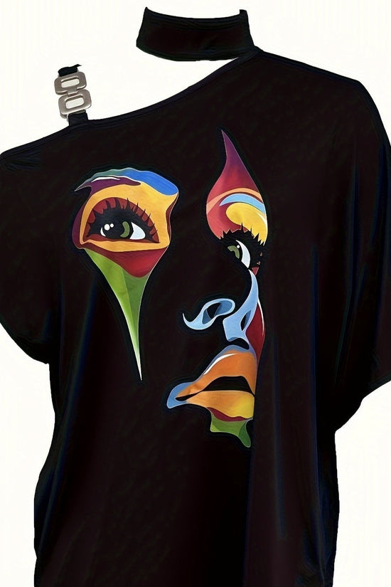 Women’s One-Shoulder Printed T-Shirt CJ US