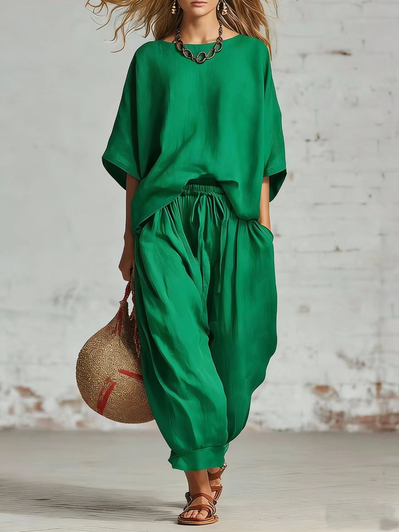 Women's Solid Color Loose Casual Set 