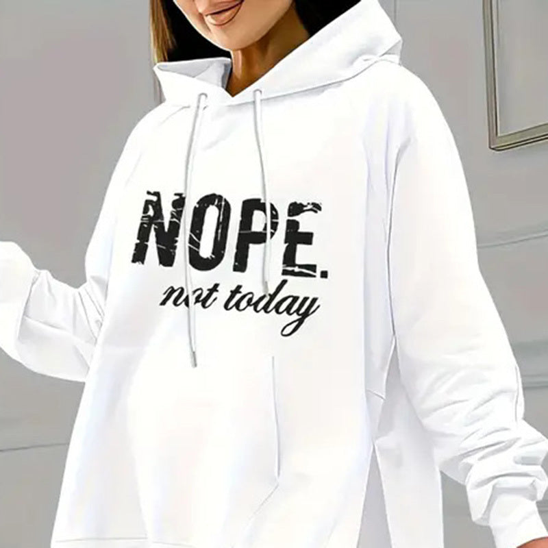 Women's Casual 2-Piece Set Solid Color Leggings & Letter Print Pocket Drawstring Hooded Sweatshirt With Split Hem Spring Fall Fashion Outfit CJ US