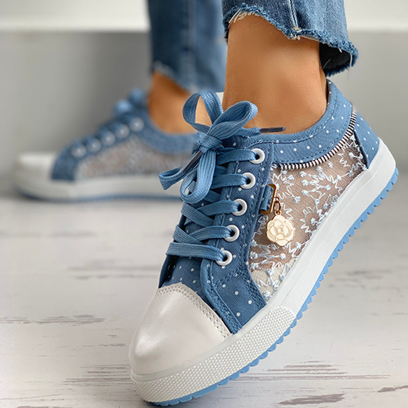 Floral Embroidered Polka Dot Print Sneakers CJ US