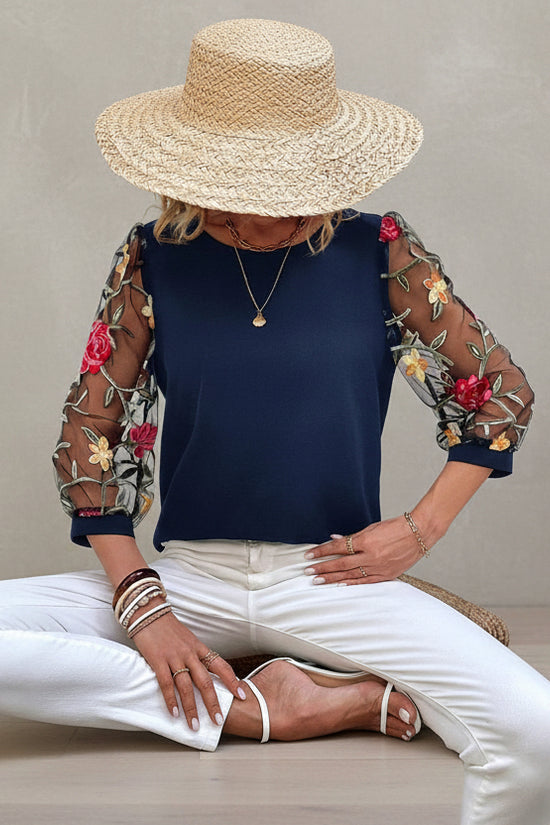 Women's Casual Mesh Black Patchwork Top 