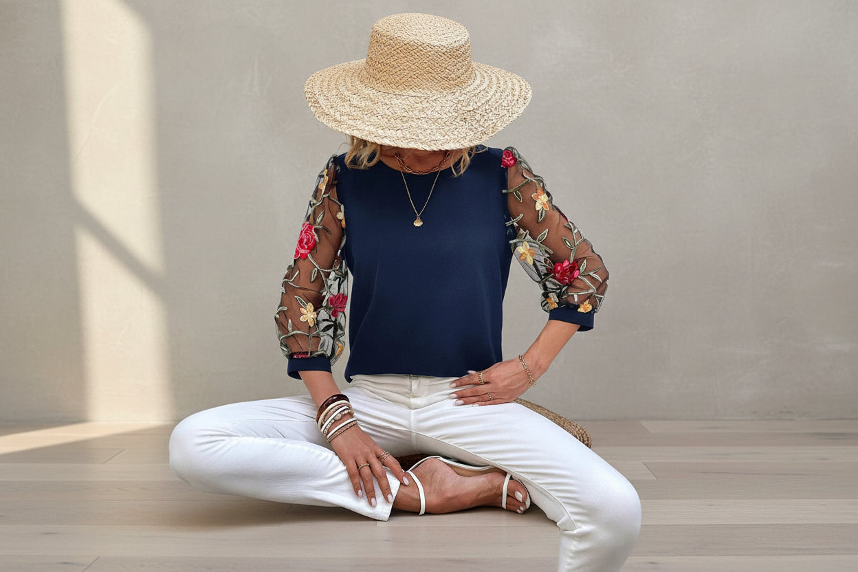 Women's Casual Mesh Black Patchwork Top 