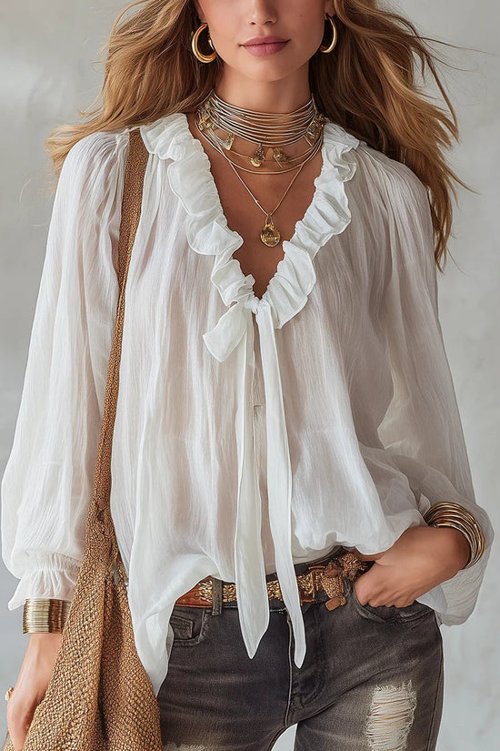 Fashionable V-neck Loose-fit Shirt Top 