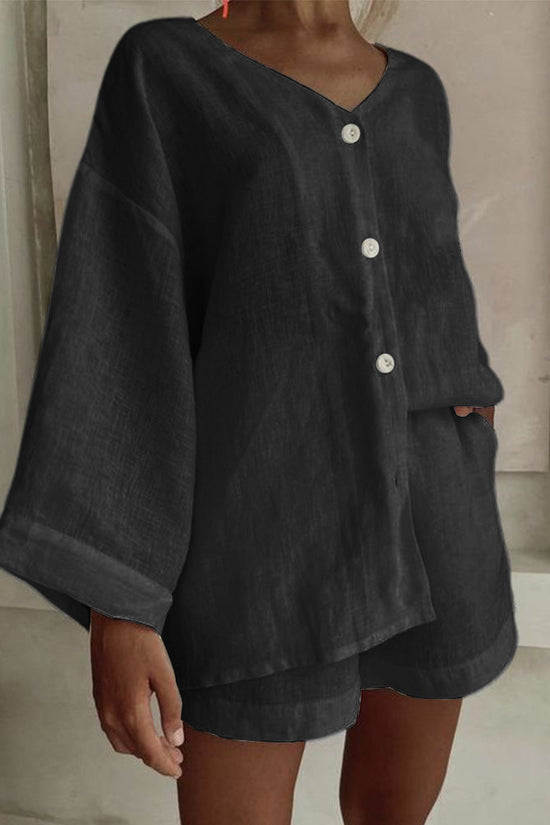 Fashionable Cotton-Linen Shirt And Shorts Casual Set 
