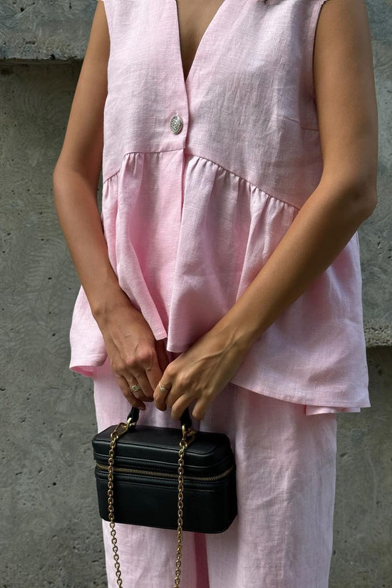 Womens Cotton V-Neck Sleeveless Vest And Wide-Leg Pants Set 