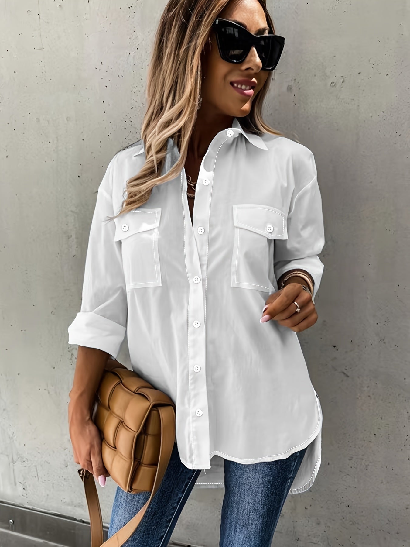 Women’s Casual Long Sleeve Shirt with Pocket CJ US