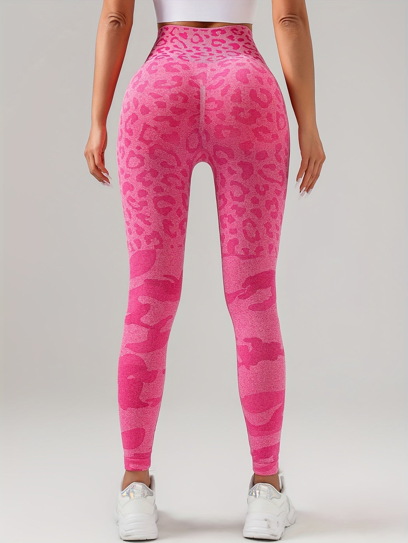 Leopard Seamless High Elasticity Sports Leggings,Tummy Control Yoga Tights CJ US