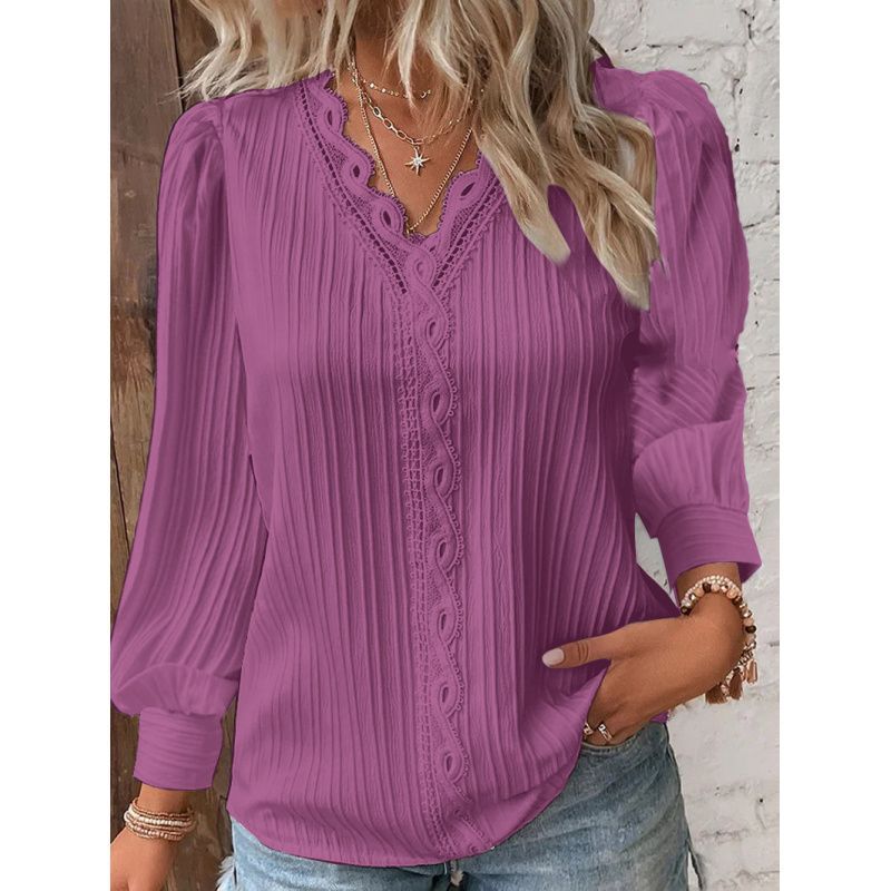 Women’s Lace-Trim V-Neck Blouse 