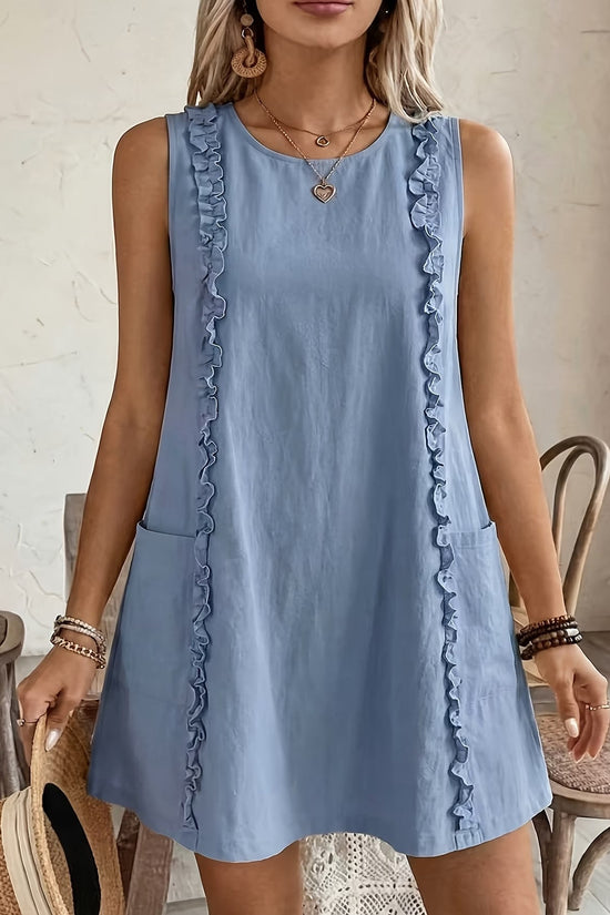 Women's Solid-Color Ruffle-Trimmed Dress 
