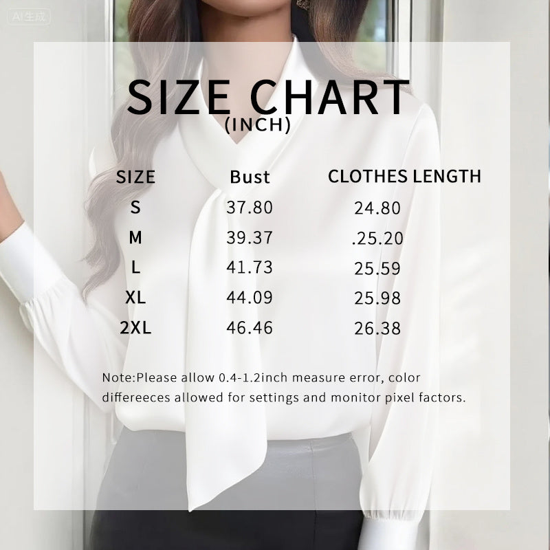 Women's Ribbon Detail Blouse, Lightweight Business Casual Shirt, Elegant Long Sleeve Office Work Top CJ US