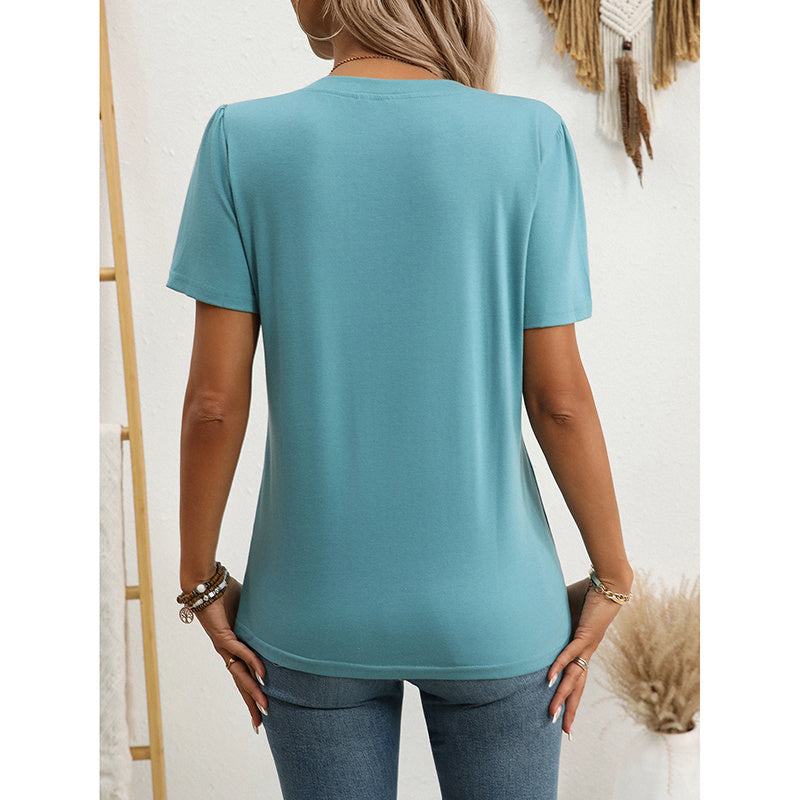 Womens Notch V Neck Shirts Short Sleeve Button T Shirts Summer Dressy Casual Tunic Tops CJ US