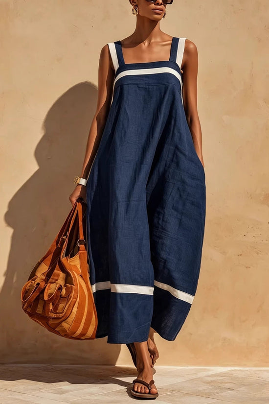 Strap Contrast-Color Womens Casual Loose Dress 