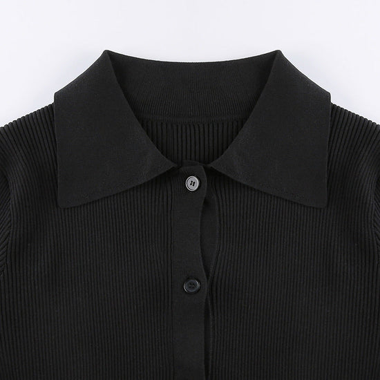V-Neck Ribbed Knit Button Top 