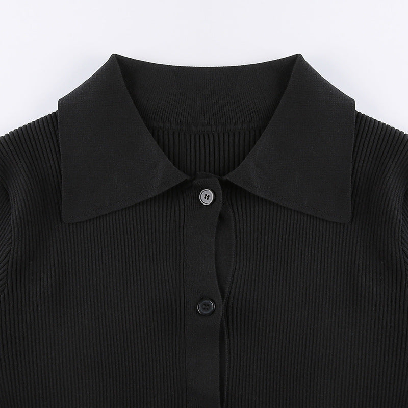 V-Neck Ribbed Knit Button Top 