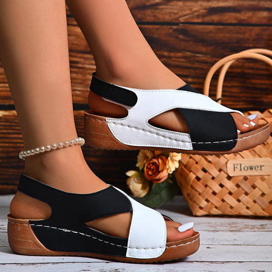 Colorblock-crossed  Wedges Sandals Summer Fashion Fish Mouth Platform Roman Shoes For Women Diversi Fashion™
