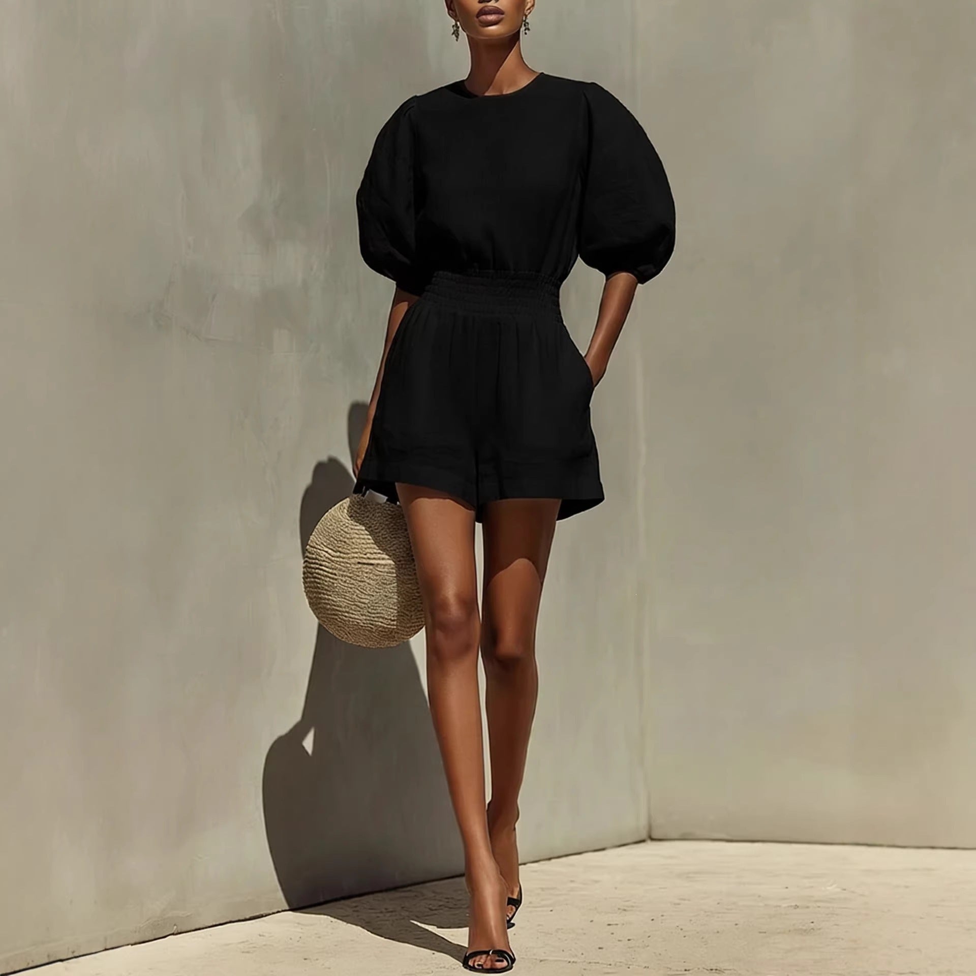 Women's Puff-Sleeve Casual Fashionable Comfortable Set 