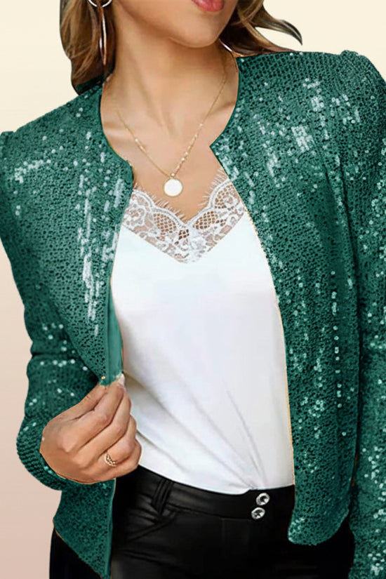 Women's Fashion Colorblock Sequin Short Casual Jacket 