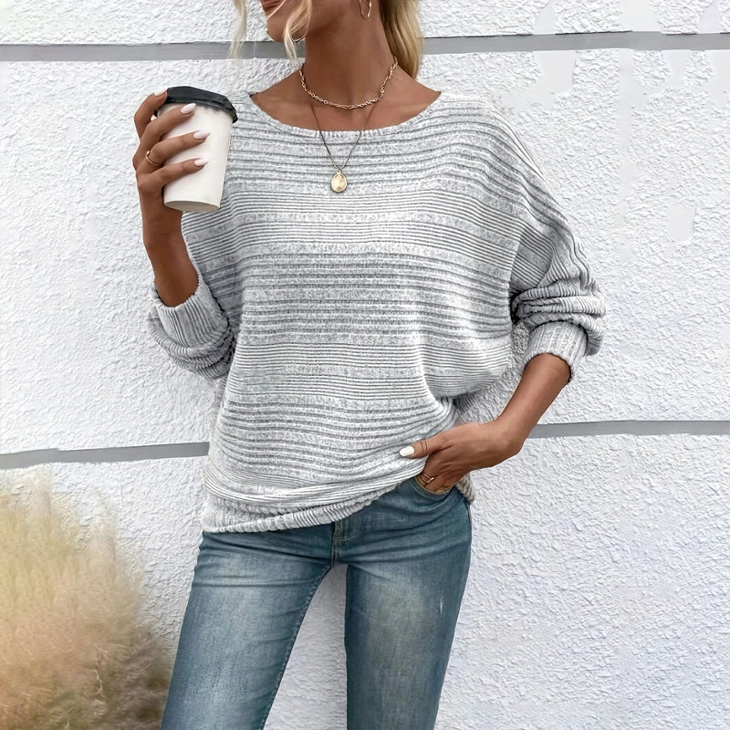 Women's Textured Round Neck Long Sleeve Top - Casual Solid Pullover For Spring & Fall CJ US