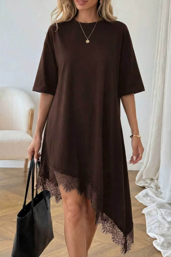 Women's Casual Solid Color Sexy Lace Trim Dress 
