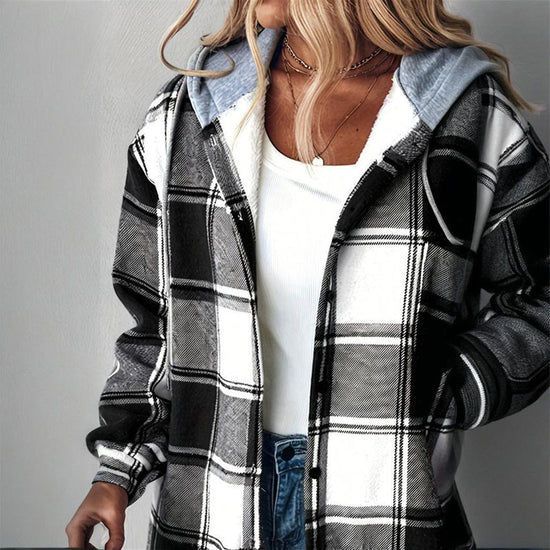 Plaid Drawstring Hoodie Shirt CJ US