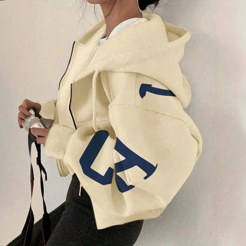 Long-sleeve Zip-up Casual Sweatshirt With A Printed Design 