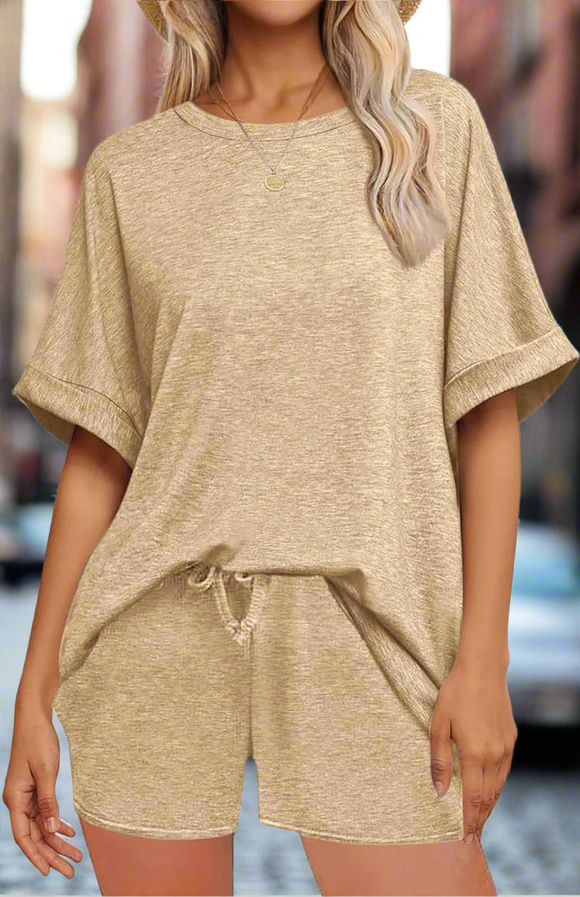 Casual Suit Oversized Short Sleeve T-shirt Drawstring Shorts Casual Wear Sportswear FitiqueFit