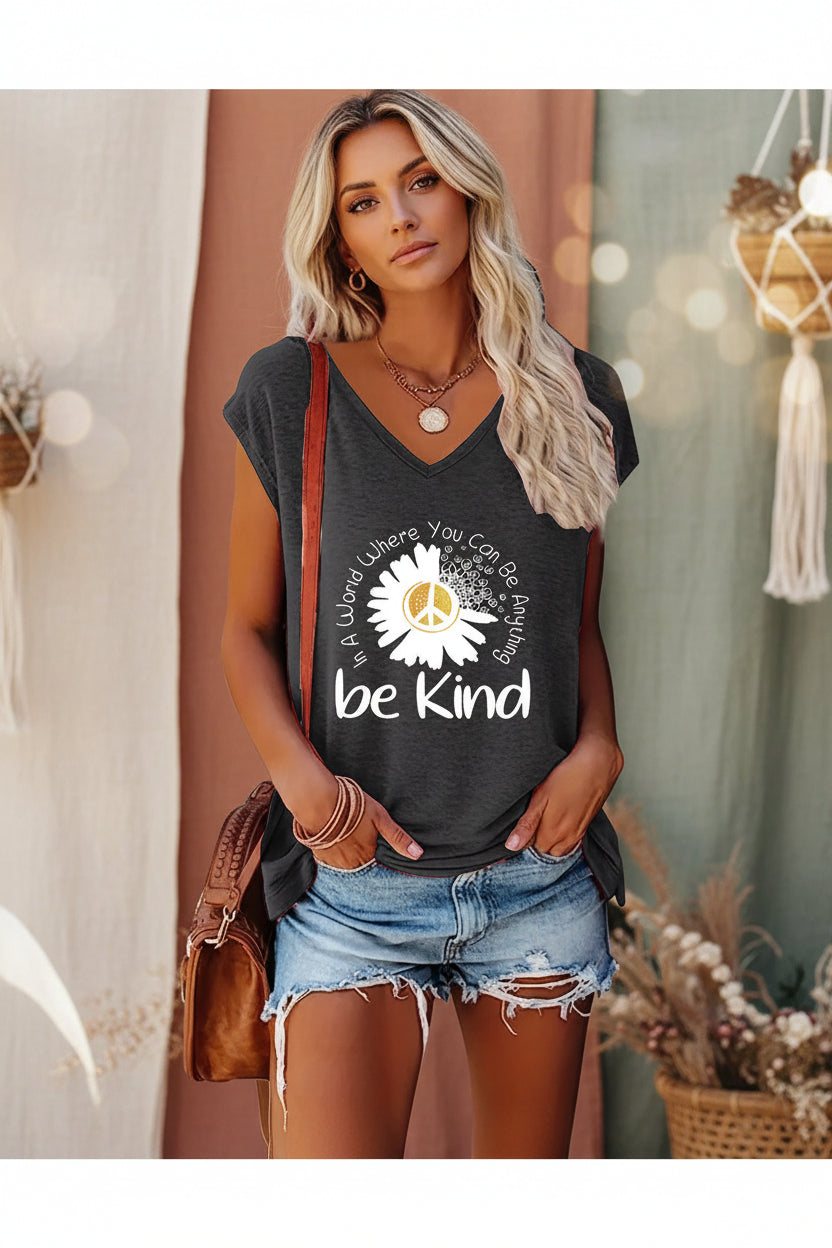 2-Pack Wildflowers Graphic Print V-Neck Tee Tops CJ