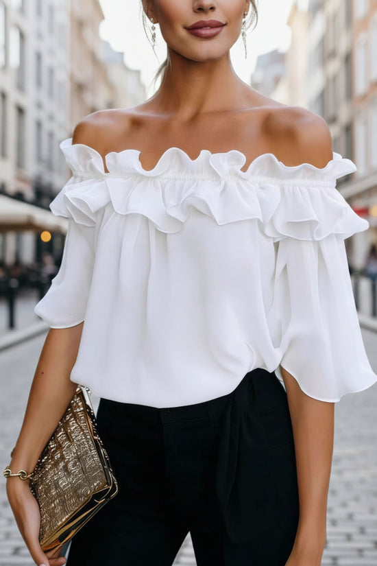 Solid-color Sexy Loose Off-shoulder Shirt 