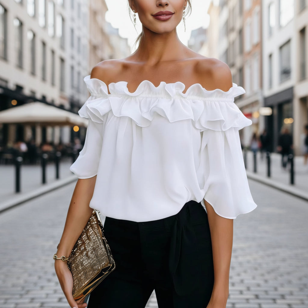 Solid-color Sexy Loose Off-shoulder Shirt 