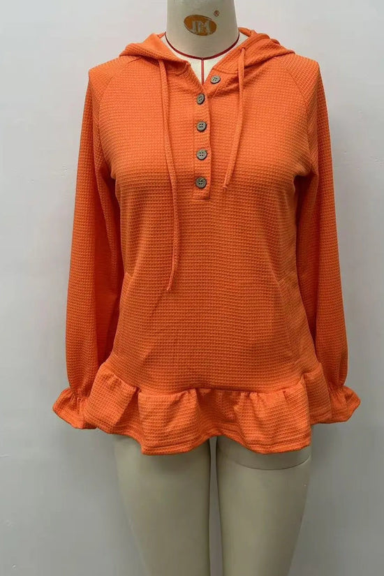 Women's Hooded Button-Neck Ruffle-Hem Mini Dress 