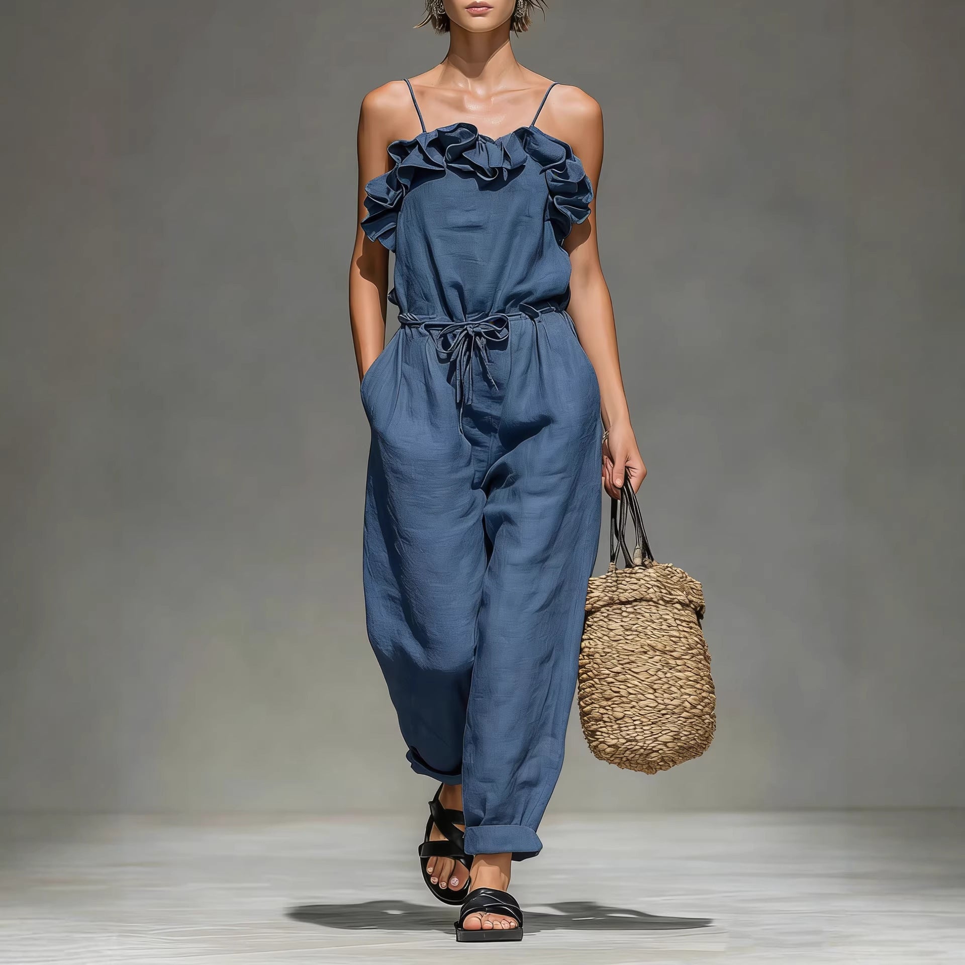 Women's Off-Shoulder Ruffled Wide-Leg Jumpsuit 