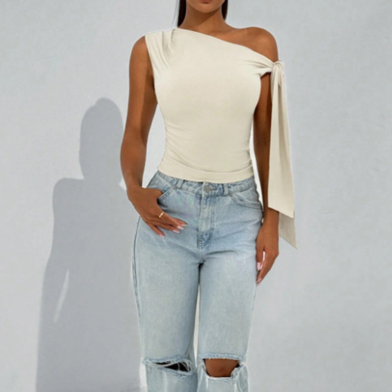 Women's  One Off The Shoulder Tops Asymmetrical Neck Tie Shoulder Going Out Shirt 