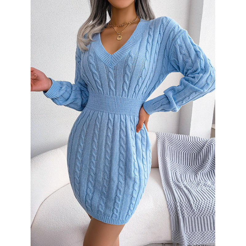 Women's 2025 Fall Winter V-Neck Bodycon Mini Sweater Dress Long Sleeve Pullover Knit Dress Casual & Sexy Tight Fit CJ US