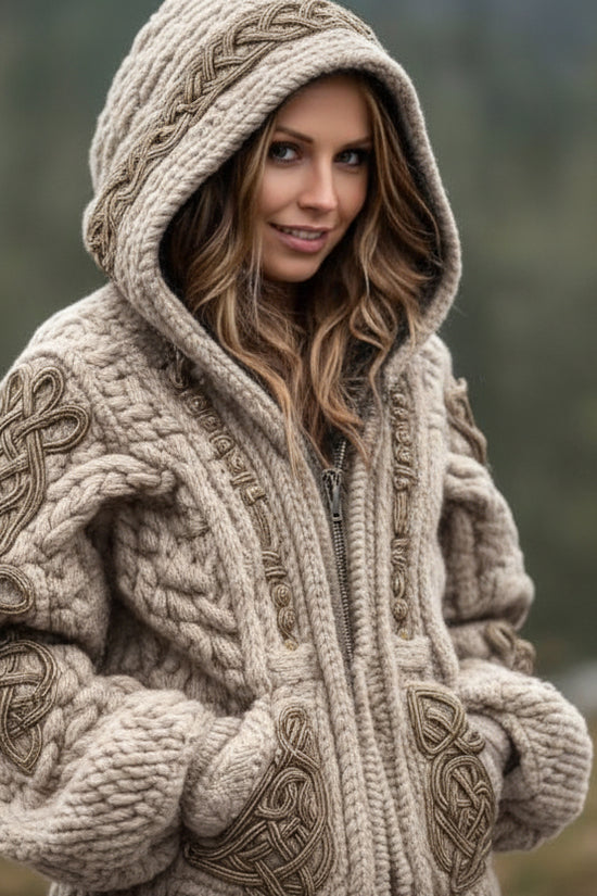 Womens Fashionable Printed Hooded Zip-Up Cardigan Sweater 