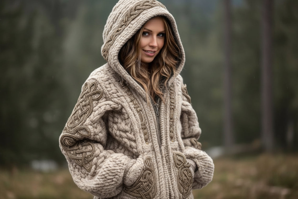 Womens Fashionable Printed Hooded Zip-Up Cardigan Sweater 