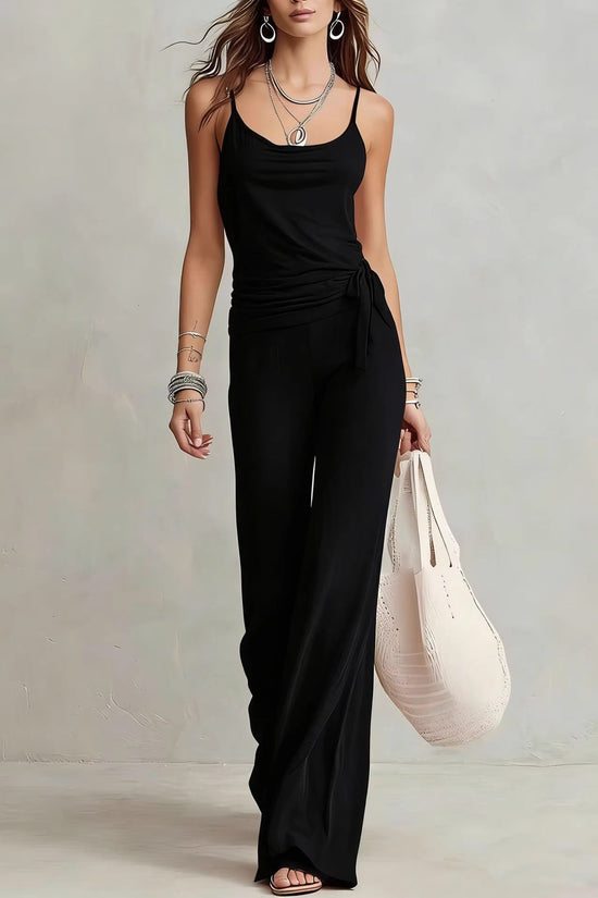 Women's Solid Color Sleeveless Top And Pants Set 