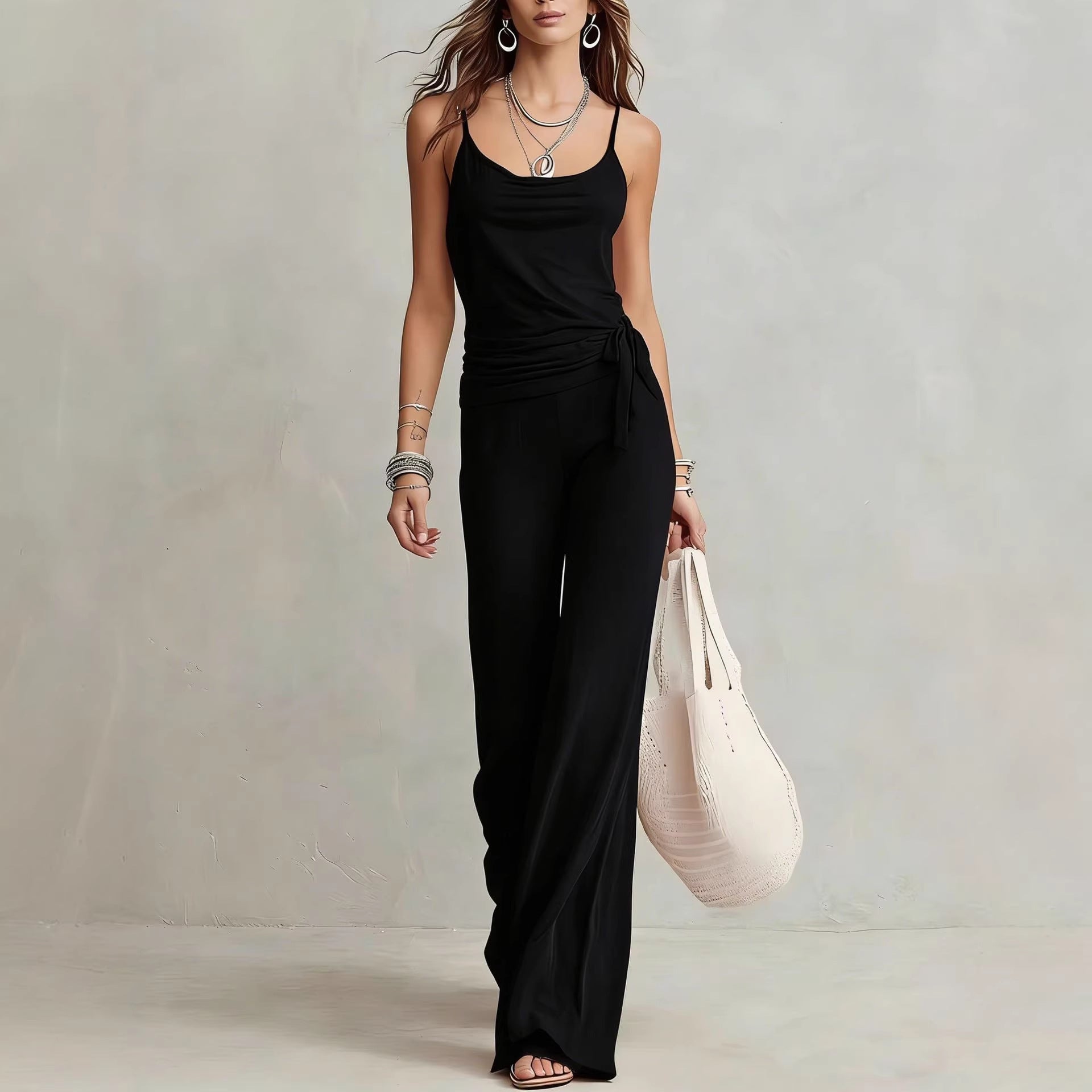 Women's Solid Color Sleeveless Top And Pants Set 