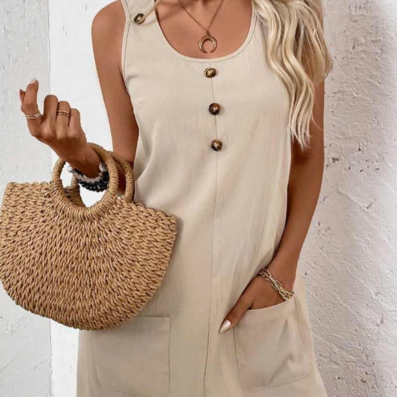 Women’s Solid‑Color Sleeveless A‑Line Dress CJ US
