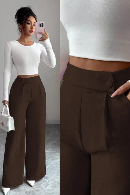 Womens Solid-color Casual All-match Long Pants With A Waist Panel Seam 