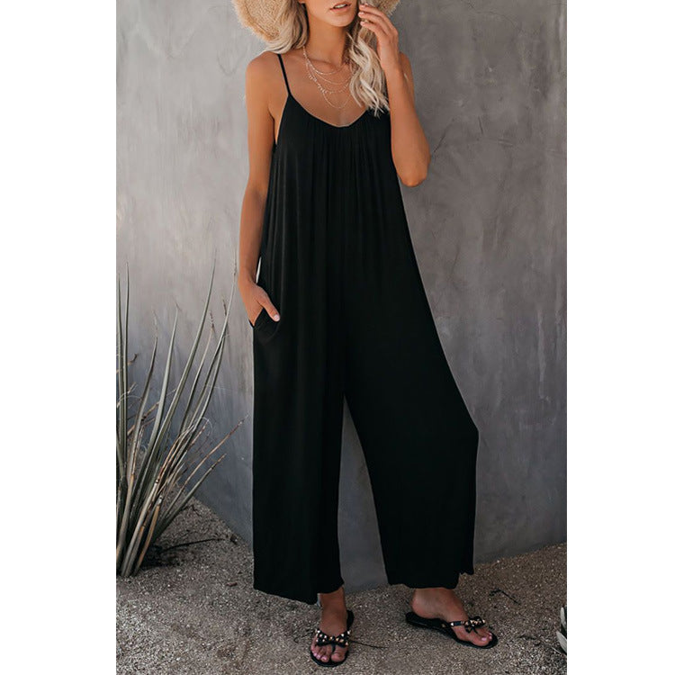 Women’s Pleated Chest Cross-Strap Jumpsuit 