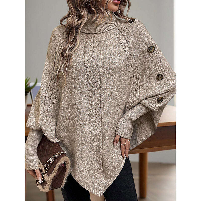 Women's Asymmetry Hem Turtleneck Sweater - Batwing Long Sleeve Casual Pullover For Fall Winter 