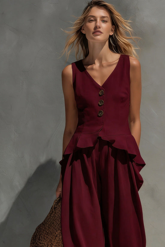 Sweatshirt-style Casual Sleeveless Top And Wide-leg Pants Two-piece Set 