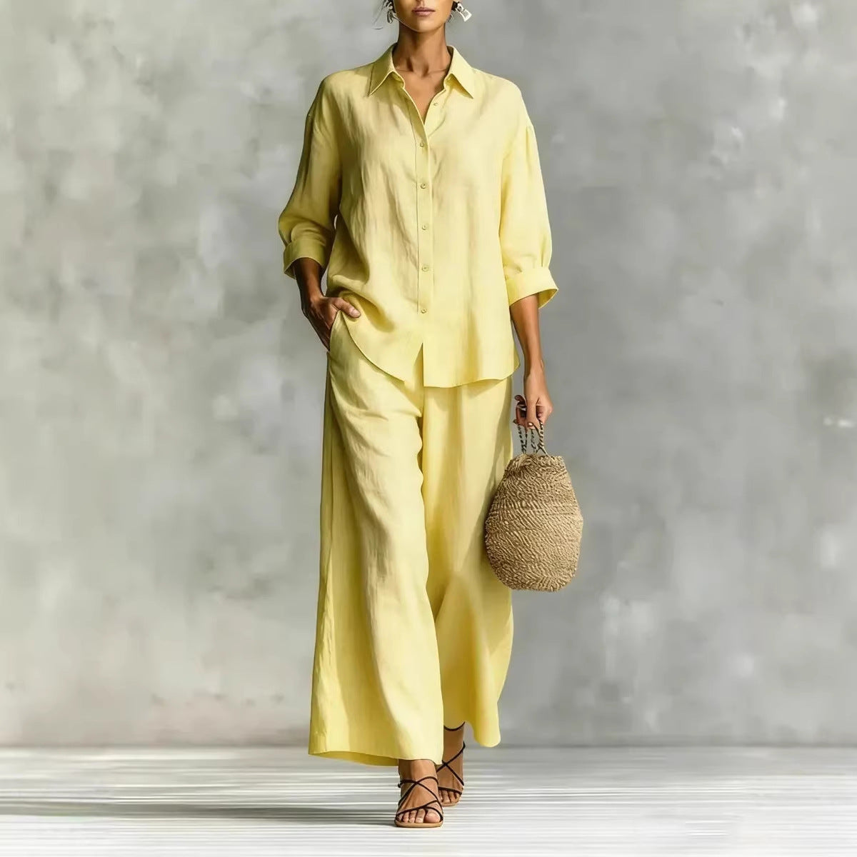 Women's Cotton And Linen Wide-leg Pants Suit 