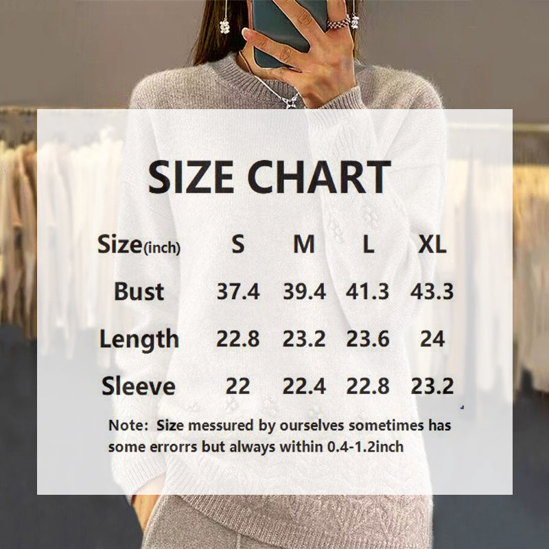 Women's Solid Color 3D Floral Embroidered Sweater, Loose Round Neck Long Sleeve Pullover For Autumn & Winter CJ US