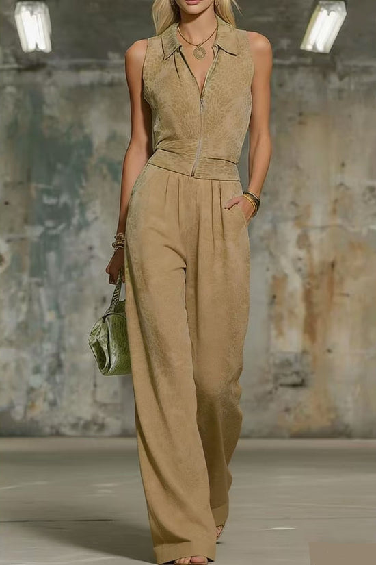 Printed Zip-up Sleeveless Jumpsuit 
