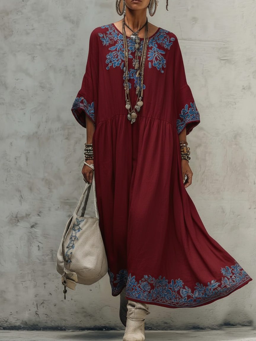 Elegant High-end Round-neck Printed Dress 