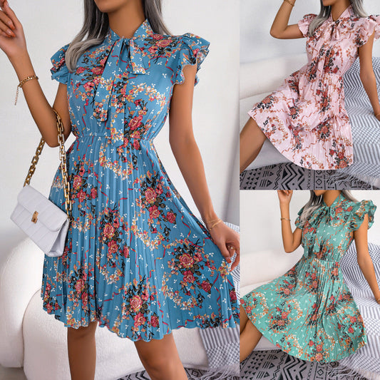 Dignified Flowers Lace-up Waist-controlled Large Hem Pleated Skirt FitiqueFit
